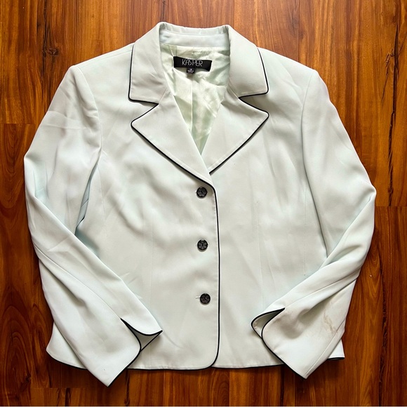 Vintage KASPER mint green blazer with black piping sz 16 - Picture 8 of 11